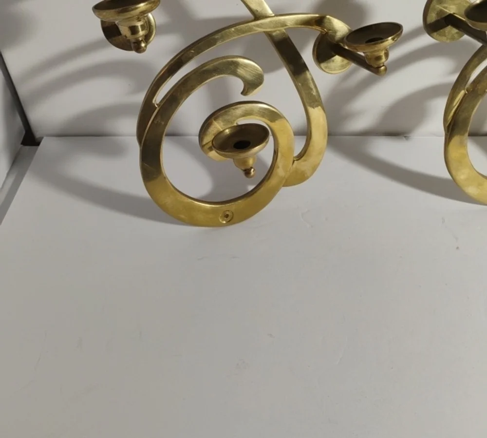 Vintage 1983 Sarheid LTD Brass Wall Hanging Candle Holders Scones Made In Korea